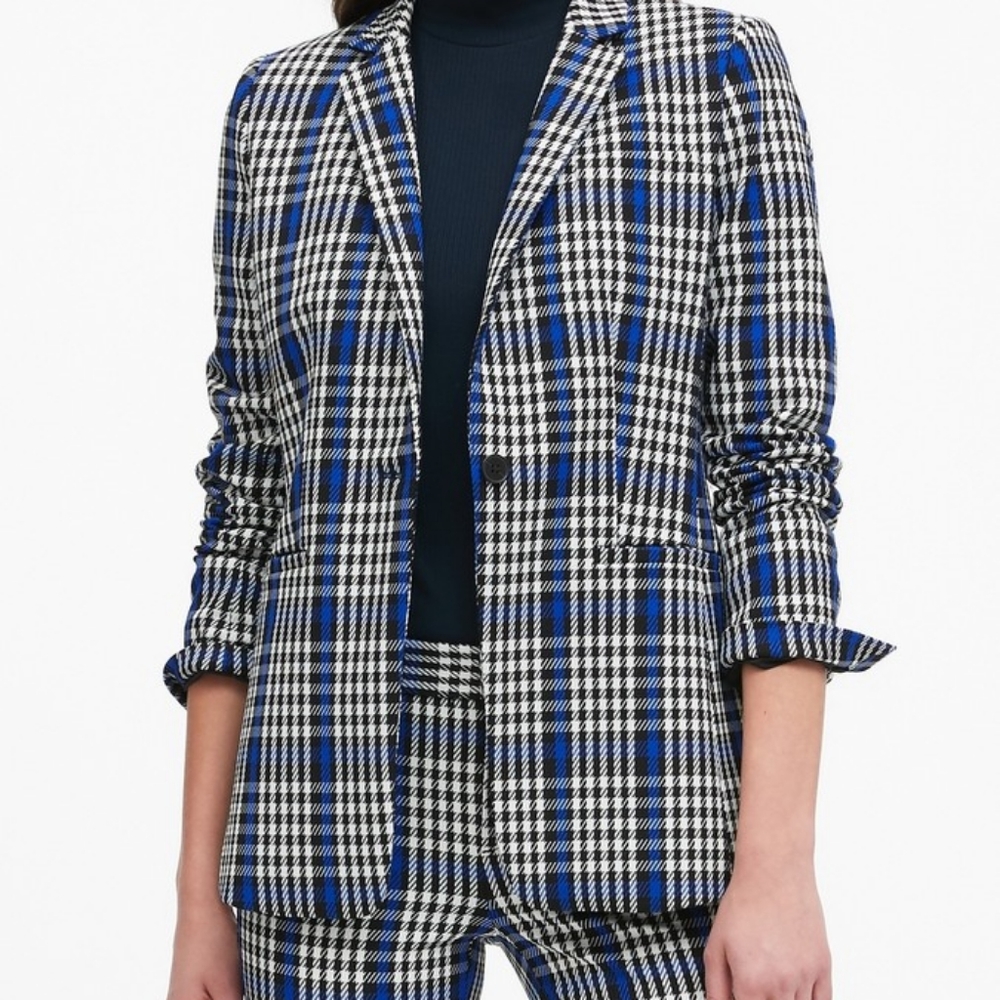 BANANA REPUBLIC petite plaid long and lean stretch blazer